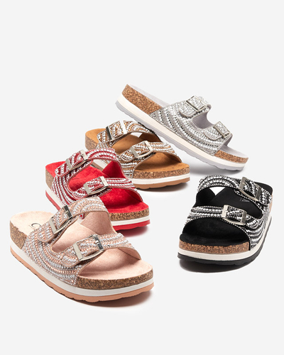 Черные женские шлепанцы с фианитами Laluda