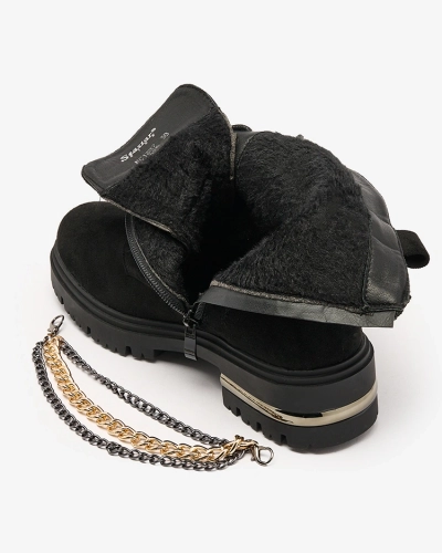Royalfashion Black eco suede women's bagger boots with chain Azoldi