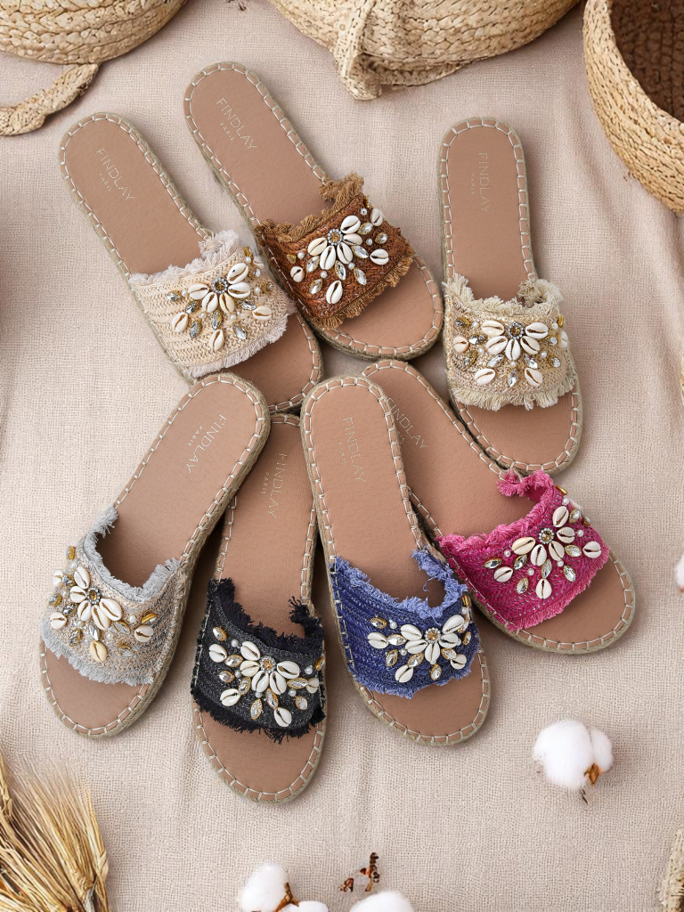 Sandały damskie Royalfashion Helena Decor czarne espadryle mit mushelkami