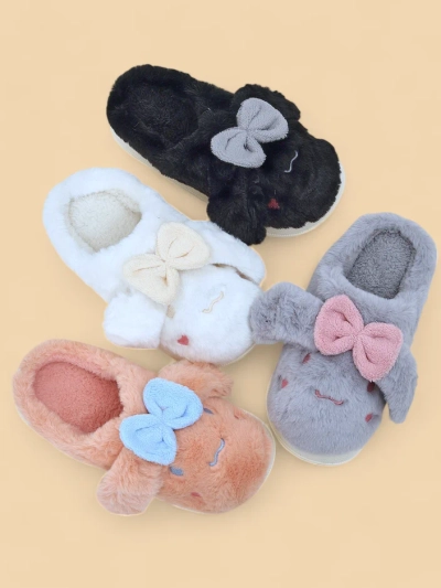 Royalfashion Women's fur slippers with a bow Savos