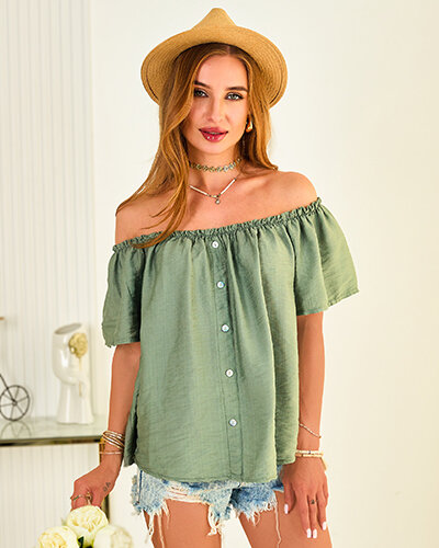 Royalfashion Sieviešu blūze a'la hiszpanka ar dekoratīvām pogām