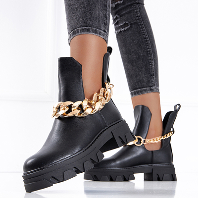 Black women's boots with chain Tenkay - Footwear