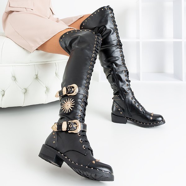 Black boots with gold ornaments Antanasia - Footwear
