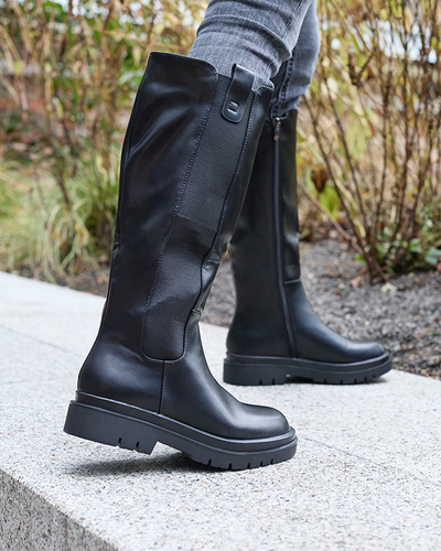 Women's eco-leather knee-high boots in black color Orikas - Footwear