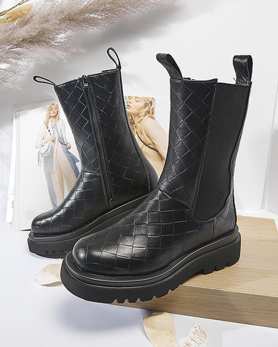 Melni sieviešu zābaki ar reljefu Ahetto- Footwear