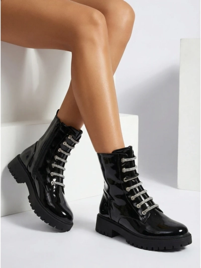 Patent Lace-up Women's Ankle Boots Velmini