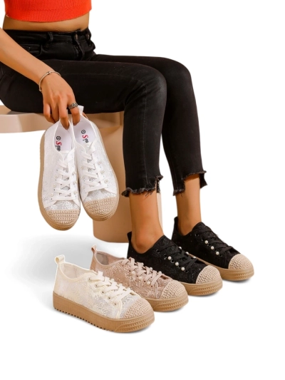 Royalfashion Women's lace sneakers with sequins Nille