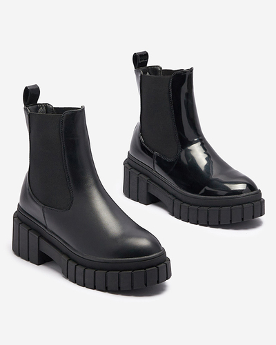 Черные женские сапоги из лакированной кожи на толстой подошве Fazzati- Footwear