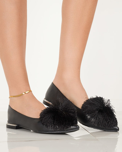 Black women's ballerinas with a pompom and cubic zirconia Hesino - Footwear