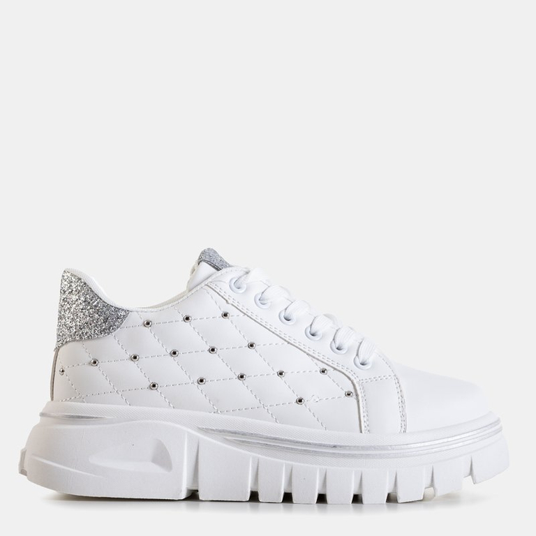 Белые женские кроссовки с серебряной вставкой Jemen