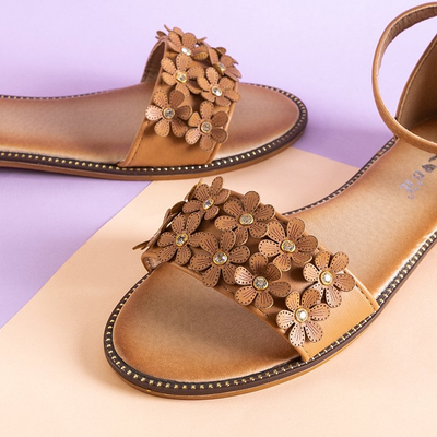 Rafana brown women's sandals with flowers - shoes