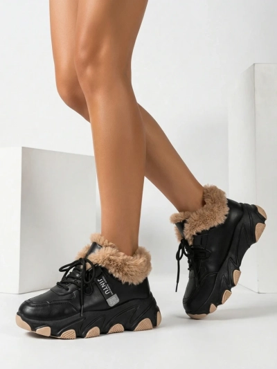 Black women's sports sneakers with fur Nonua- Footwear