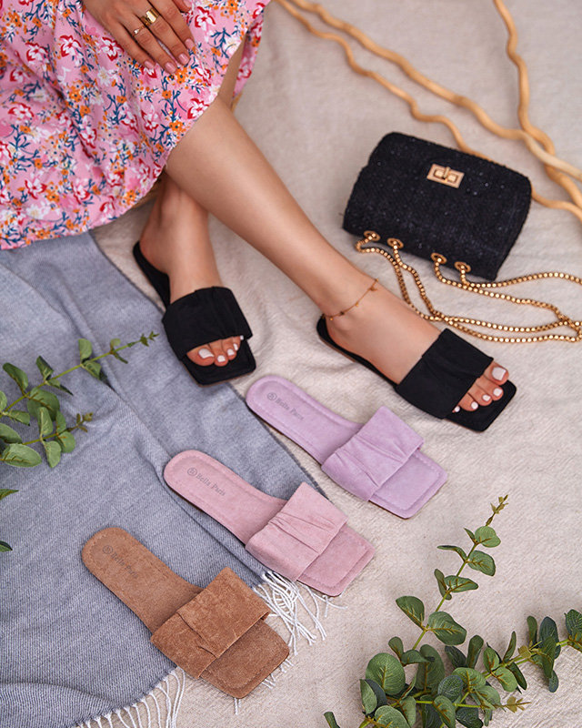 OUTLET Light brown women's eco-suede flat slippers Nesico Shoes