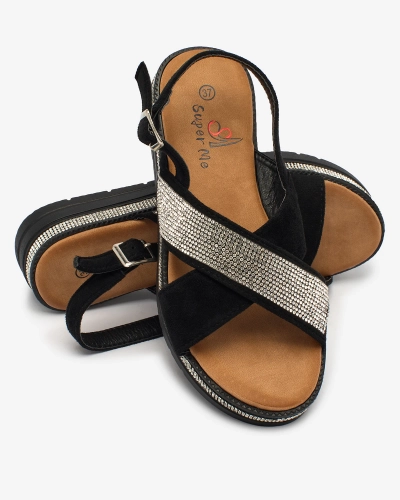 Royalfashion Black women's eco-suede sandals with zircons Trikys