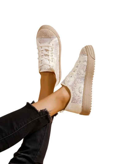 Royalfashion Women's Lace Sneakers with Sequins Nille