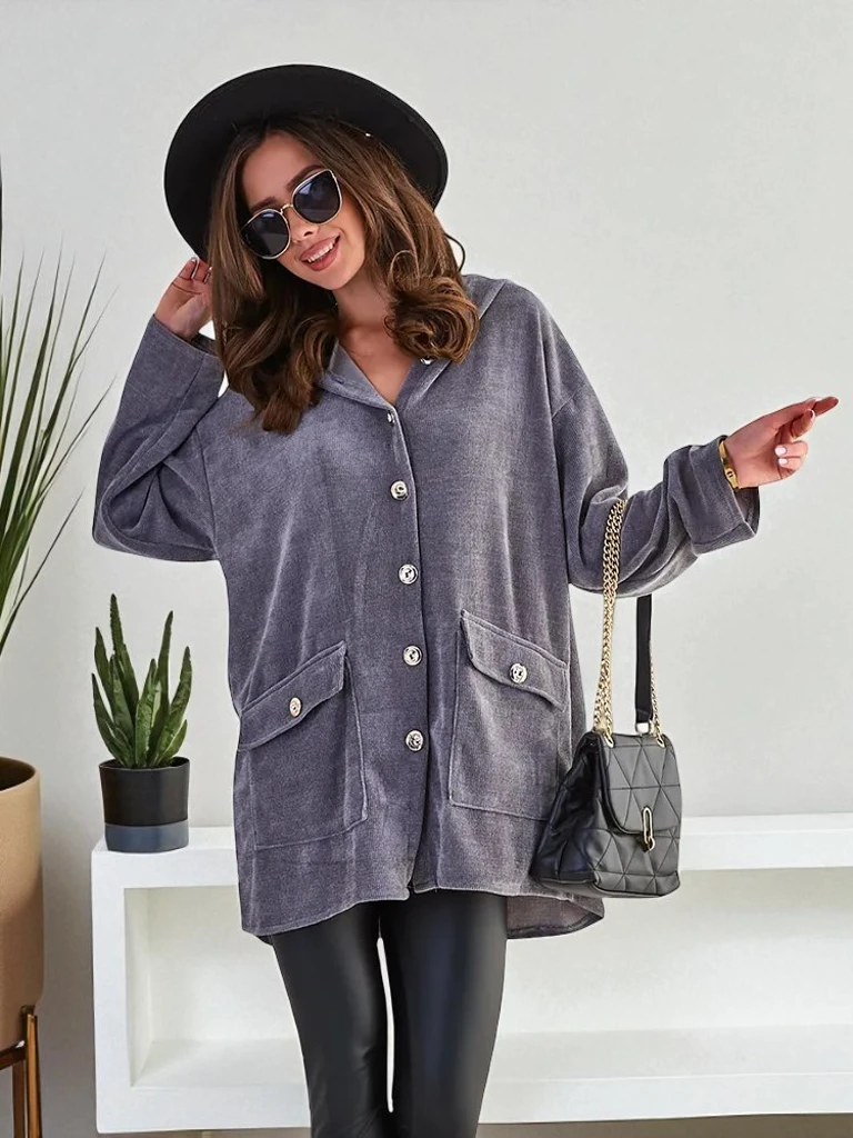 Royalfashion sieviešu kardigans ar zelta pogām LIELĀ IZMĒRA