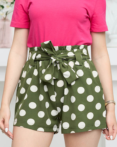 Women's green polka dot fabric shorts - Clothing
