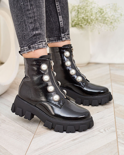 Royalfashion Черные женские лакированные жемчужные сапоги Asiciu