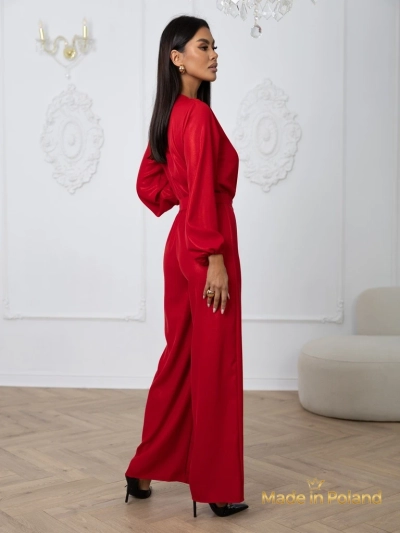 Shiny women's jumpsuit with a wrap neckline Milla