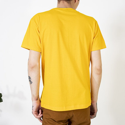 Men's yellow cotton t-shirt with the inscription - Clothing