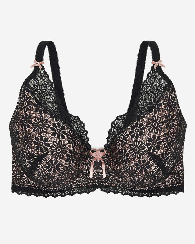 Women's pink bra with black lace - Underwear