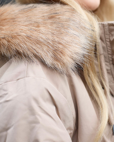 Ladies 'beige winter jacket with drawstring waist - Clothing