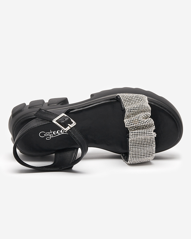 OUTLET Черные женские босоножки с фианитами Pokio- Footwear