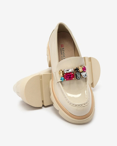 Royalfashion Lacquered cream moccasins with colorful stones Sarin