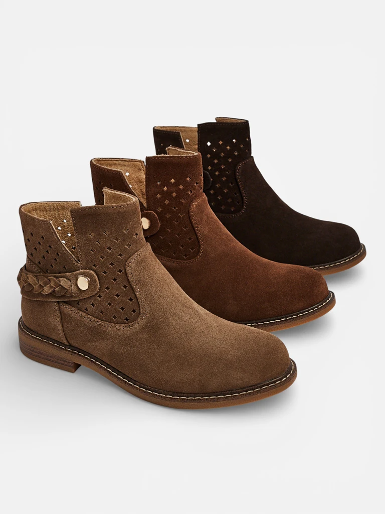 Lav: Ażurowe botki damskie ze skóry naturalnej Unimi