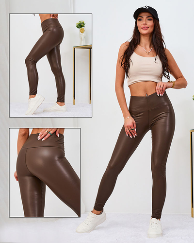Royalfashion Женские леггинсы из экокожи коричневого цвета