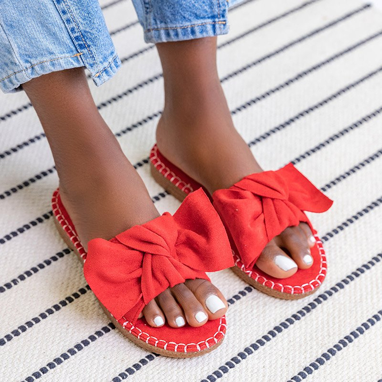 Red women's slippers with a bow Bonehas - Shoes