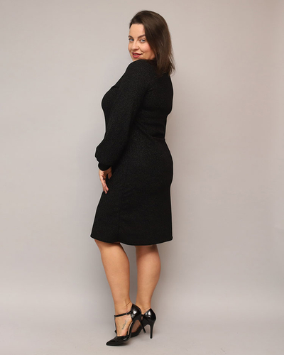 Royalfashion Блестящее женское платье до колена черного цвета PLUS SIZE