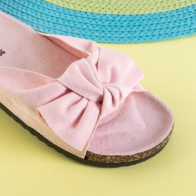 Light pink women's flip-flops with bow Alanza - Footwear