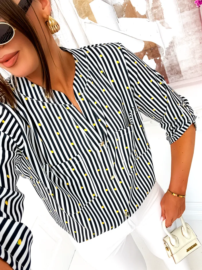 Royalfashion Women's striped shirt with lemons and a V-neck