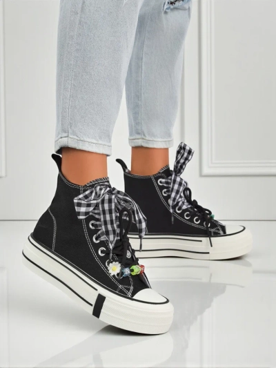 Women's Callisto Black Fabric Platform Sneakers with Retro Accents