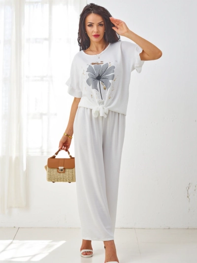 Royalfashion Women's casual set with a short-sleeve blouse and wide trousers