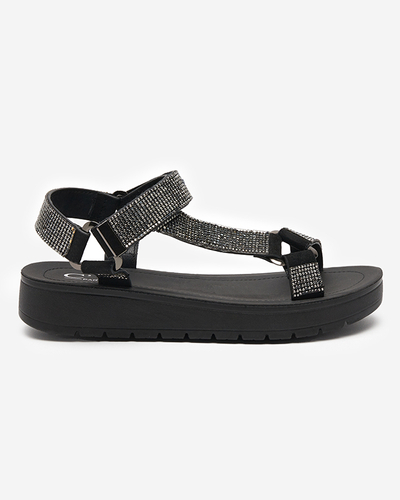 Women's sandals with zircons in black Qroc- Footwear