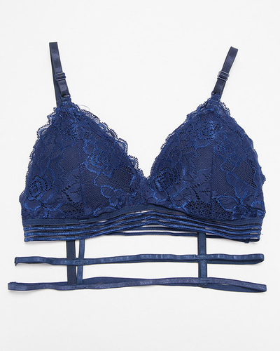 Women's navy blue bra with lace and stripes - Underwear