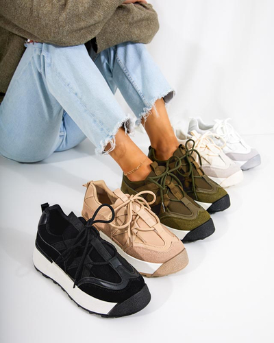 OUTLET Black women's sports shoes with a higher Kanislo sole - Footwear