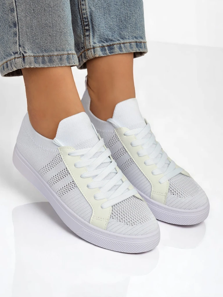 Aurelio White Textile Sneakers with Eco Leather on a Flat 2.5 cm Platform