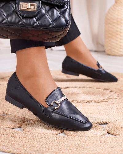 Черные женские мокасины с золотым украшением Suletta- Footwear