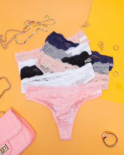 A set of one-color lace women's panties, thong type 8 / pack - Underwear