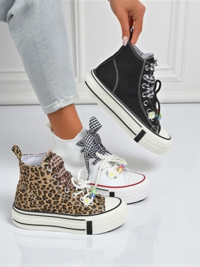 Women's Callisto Black Fabric Platform Sneakers with Retro Accents