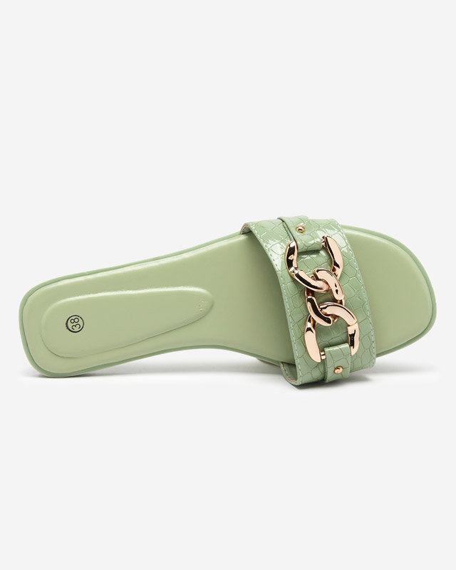 Green women's slippers with a metal chain Meritala - Footwear