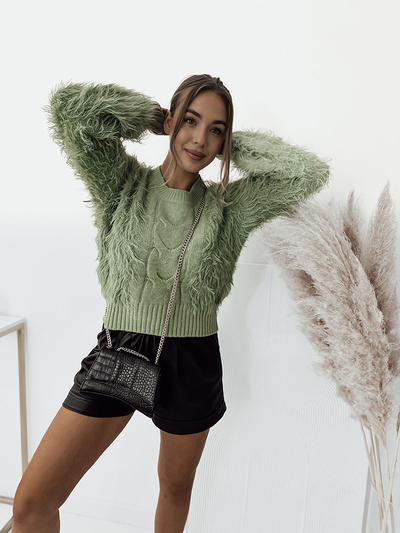 Royalfashion Green women's short weave sweater