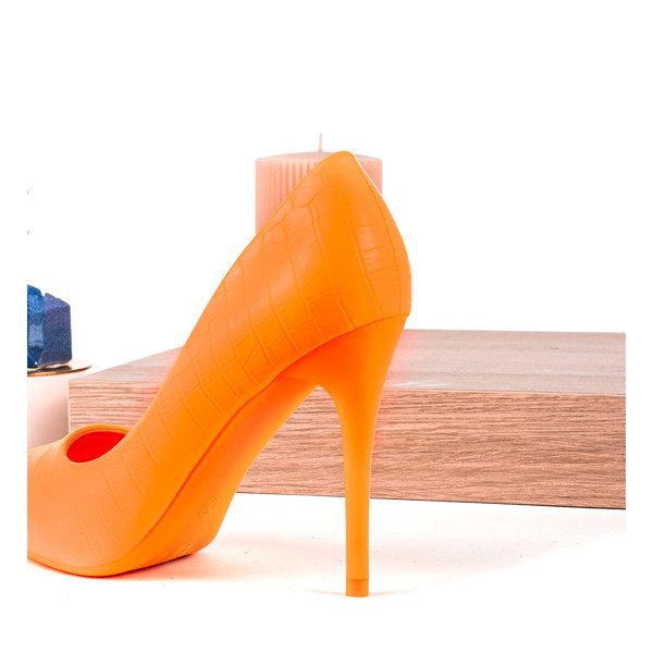 Orange neon high heels with animal embroidery Rio - Footwear 1