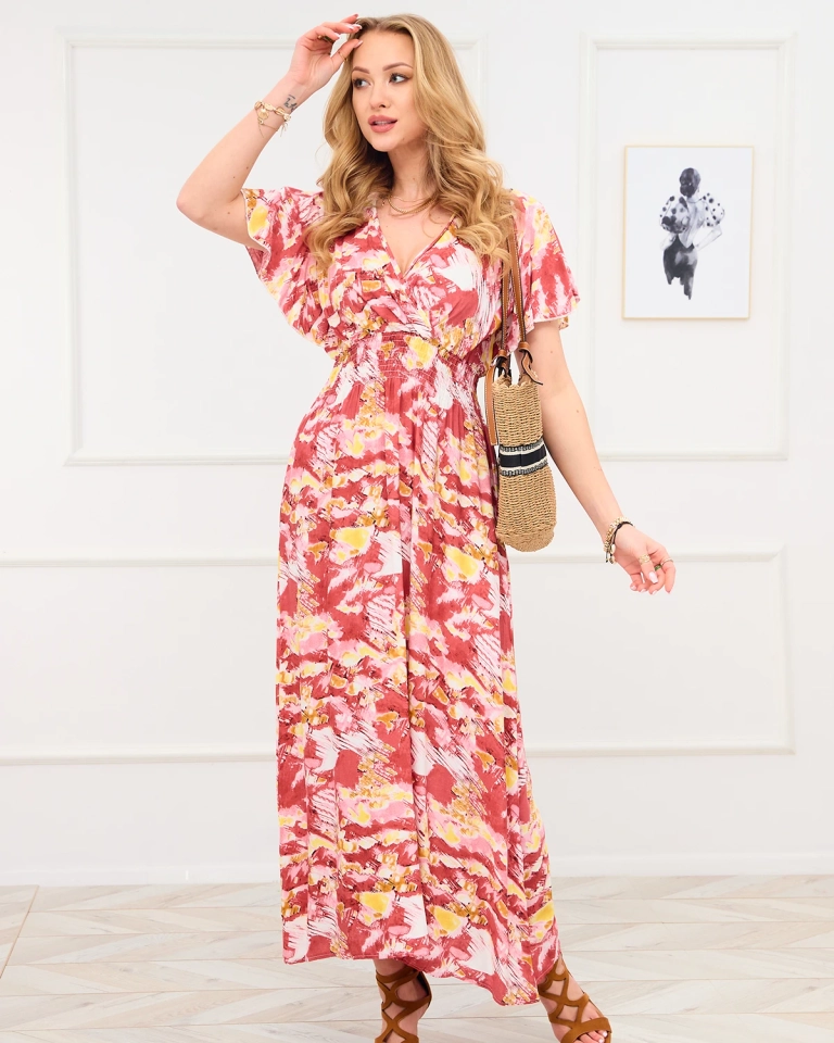 Sarkana sieviešu gara kleita ar modernu rakstu - Apģērbs