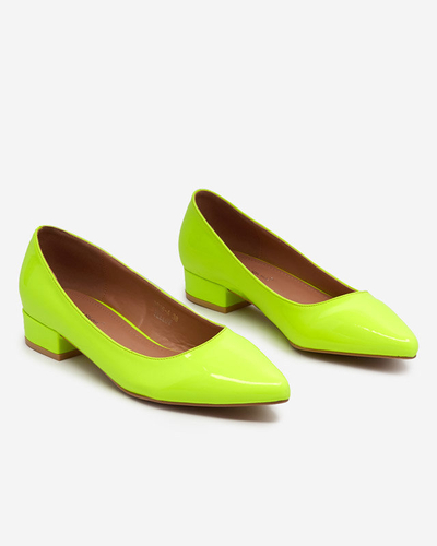 Neon yellow, lacquered flat-heel pumps Oki- Footwear
