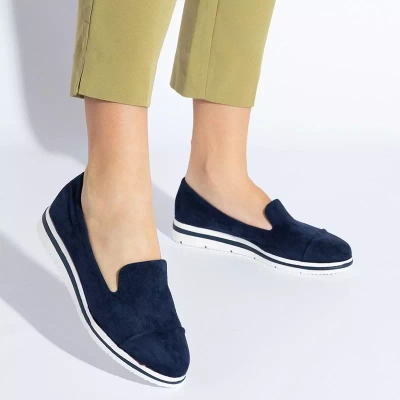 OUTLET Women's navy blue loafers on a low wedge Dardariel - Shoes