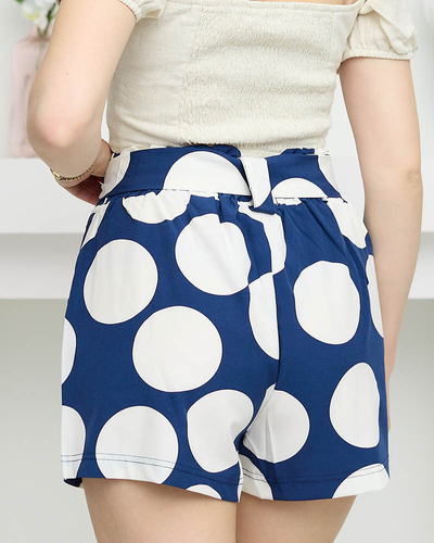 Women's fabric navy blue shorts with large polka dots - Clothing